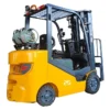 EKKO EK25SLP Liquid Propane (LPG) 4-Wheel Forklift 2 Side view of an Ekko yellow forklift showing its lifting mechanism and operator controls.