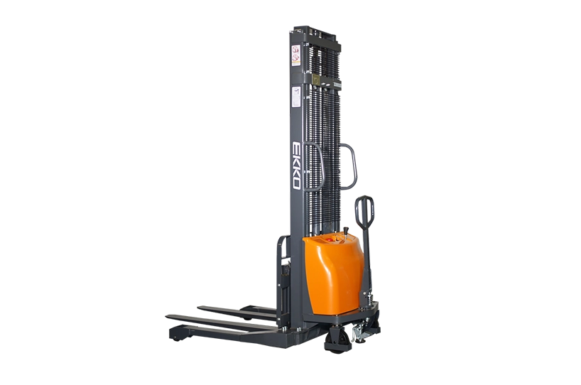 EKKO EA15A-138 Semi-Electric Straddle Stacker, 3,300 lbs Capacity, 138" Height