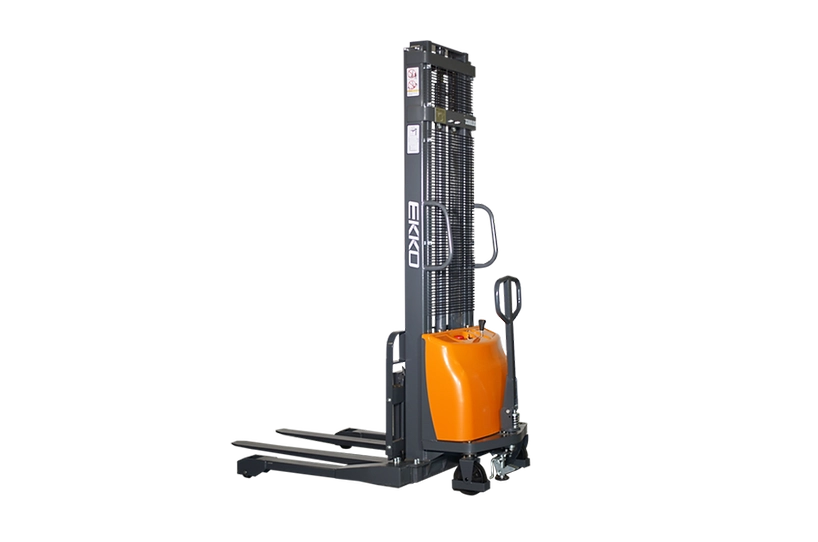 EKKO EA15A Semi-Electric Straddle Stacker, 3,300 lbs Capacity, 118" Height